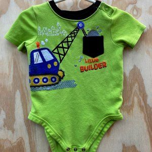 Garanimals Lime Green and Navy Little Builder Onesie, 18M